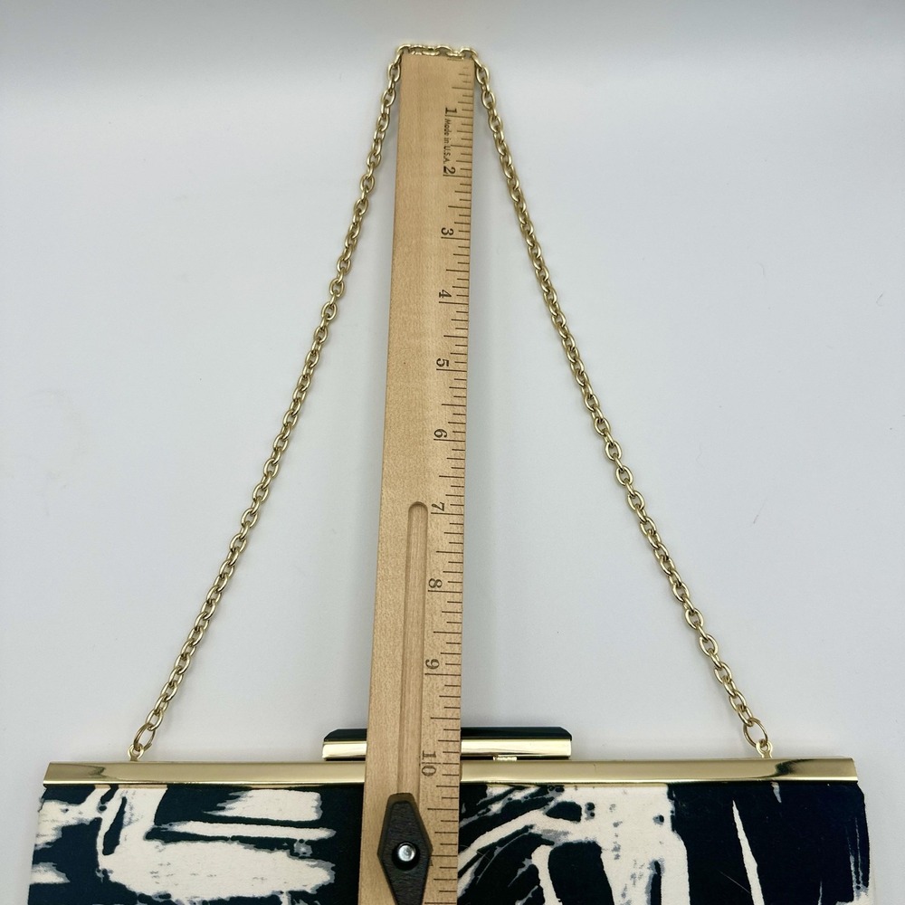 Black White Abstract Print Clutch Bag Gold Chain Evening Purse Formal - Picture 7 of 8